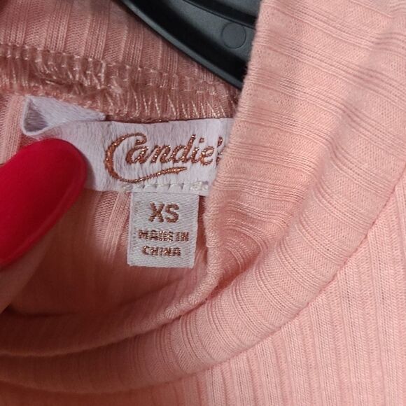 Candie's XS Pink Ribbed Knit Mini Dress High Neck Sleeveless Casual Mixed Media - Picture 7 of 9